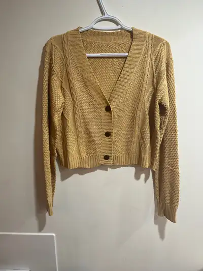 Mustard yellow crochet knit cardigan, View more