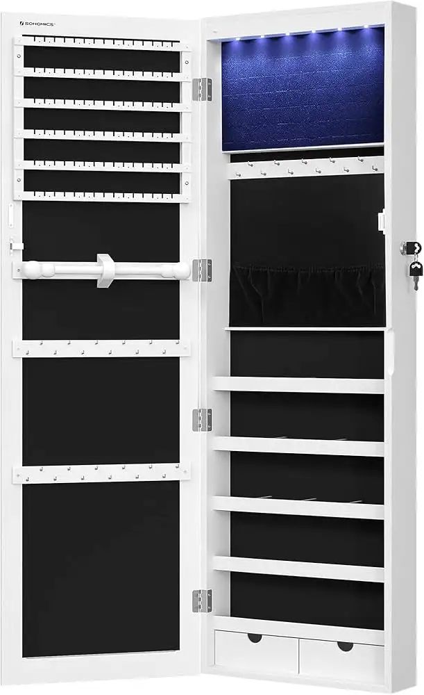 6 LEDs Mirror Jewelry Cabinet, 47.2-Inch Tall Lockable Wall or in Home Décor & Accents in Markham / York Region - Image 9