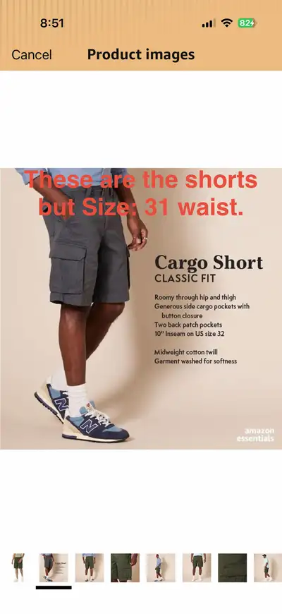 Men’s Classic Fit Cargo Shorts (Size:31) Olive Color., View more