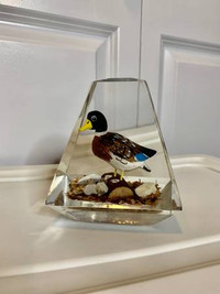 Duck Mallard Hand-Carved & Painted Wooden Duck Inside Glass
