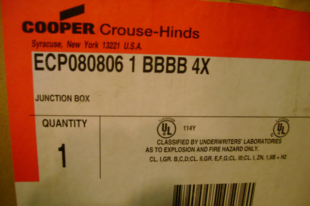 NEW IN BOX Cooper Explosion Proof box  8"X8"X6" Aluminium boxes in Other Business & Industrial in St. John's