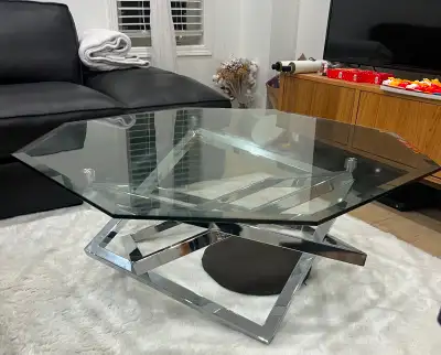 Hexagon Glass Top Coffee Table - Overall: 13.78" H x 36.22" L x 31.5" W - Perfect for any living roo...