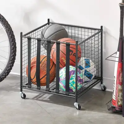 Metal Rolling Sports Equipment Storage Bin, View more