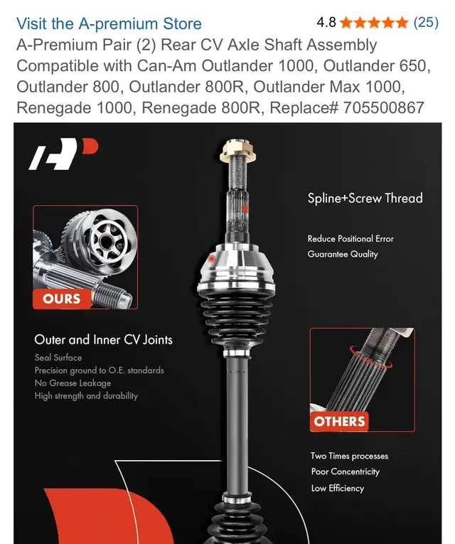 A-Premium Pair (2) Rear CV Axle Shaft Assembly in ATV Parts, Trailers & Accessories in City of Toronto - Image 5