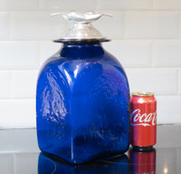 GRAND Bocal en Verre soufflé Bleu Cobalt Hand Blown Glass Jar
