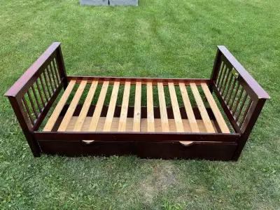 Wooden twin bed frame with storage, View more