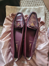 Burgundy flats prada shoes