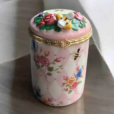 Vintage Bombay Company Floral Bee Porcelain Hinged Trinket Box, View more