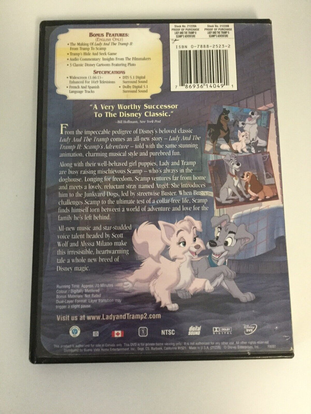 DVD du film (Lady and the Tramp II) dans CD, DVD et Blu-ray  à Longueuil/Rive Sud - Image 2