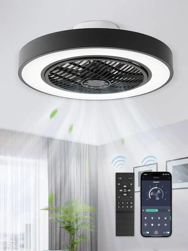 LEDIARY 20" Black Flush Mount Ceiling Fan with LED Light, Remote in Indoor Lighting & Fans in Mississauga / Peel Region - Image 5