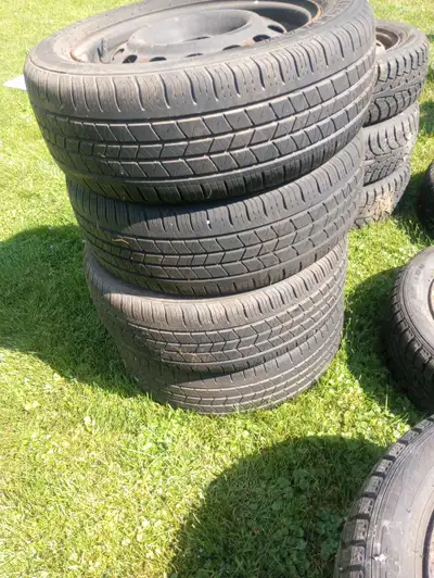 Set of winter ( I pike) and summer tires for sale. Some Hankook, sold my car. All on rims. 150$ for...