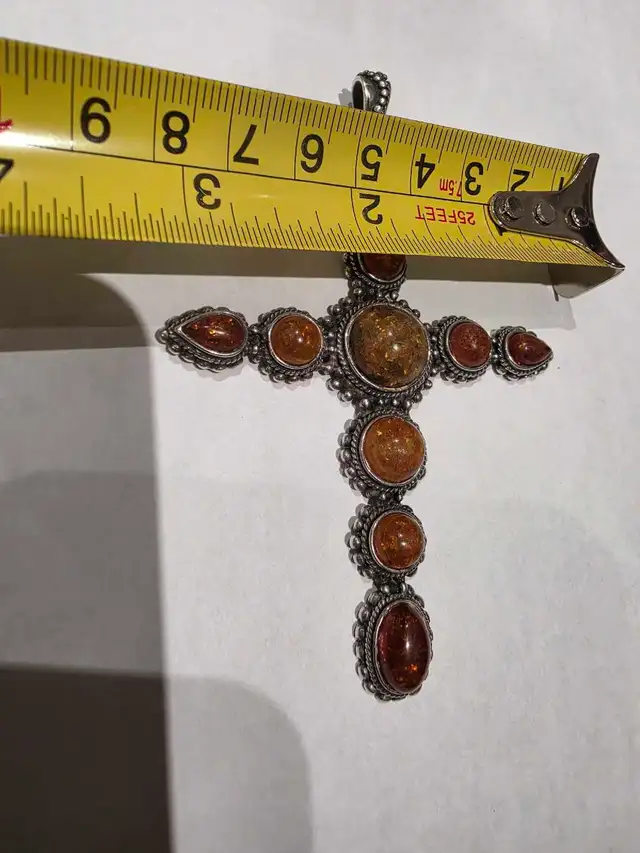 Sterling Vintage Large Cross Pendant Baltic Amber in Jewellery & Watches in London - Image 4