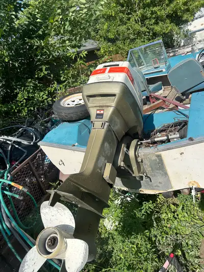 Old tri hull boat with 50 horse Johnson. Let is good Motor ran good until some dumbass hooked the ba...