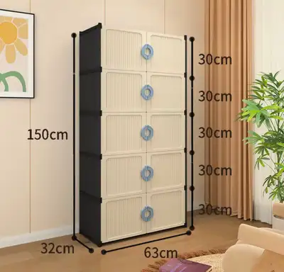 5-Tier Modular Storage Cabinet – 150cm High Space-Saving Organizer with Ribbed Doors and Easy-Pull H...