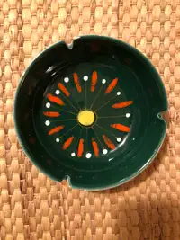 Vintage Ceramic Ashtray/Trinket Dish Green Hand Painted With Sun