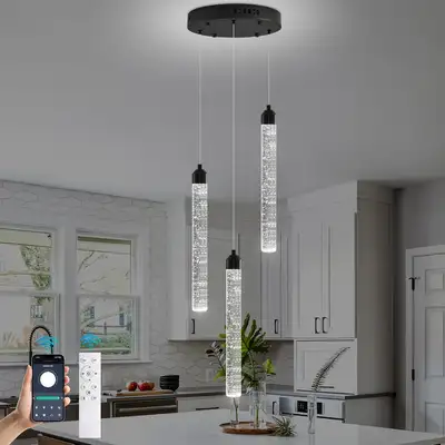 NEUF: Lustre en cristal spirale noire à intensité variable LED, View more