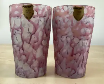 2 Hand Painted Art Glass Tumblers by KERA SUCHIT, Yehud Israel, View more