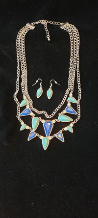 Vintage Turquoise and Lapis Lazuli Necklace and Earrings