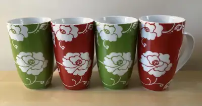 4 OVER & BACK 18oz Oversized Floral Porcelain Coffee Mugs, View more