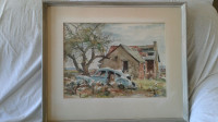 Original John Hanson watercolour painting. Titled Blue Sedan on