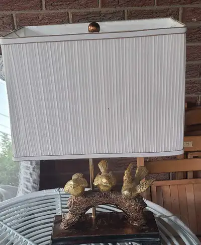 Lamp, Three Bird Brass & wood, working, View more