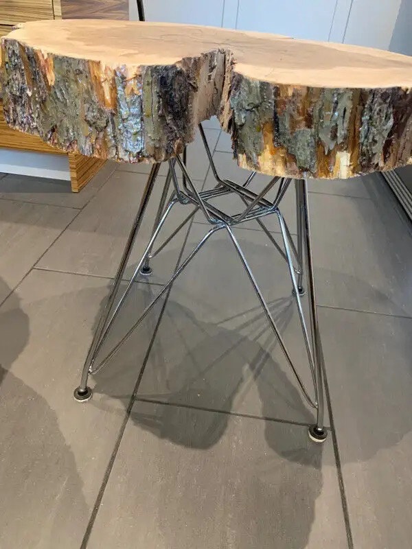 MID CENTURY MODERN MEETS LIVE EDGE APPLEWOOD SIDE TABLE Other Tables