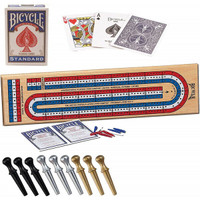Cribbage Board Combo Kit with Board, Metal Pegs and Cards