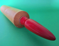 Vintage wooden rolling pin red handles