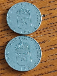 2 Sweden Swedish 1 KR Coins 