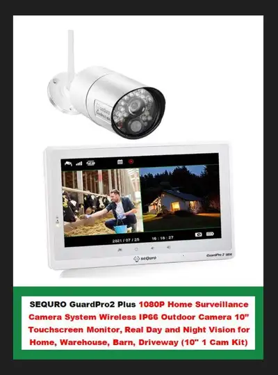 SEQURO GuardPro2 Plus Wireless Camera 1080P 10” Touch Monitor, View more
