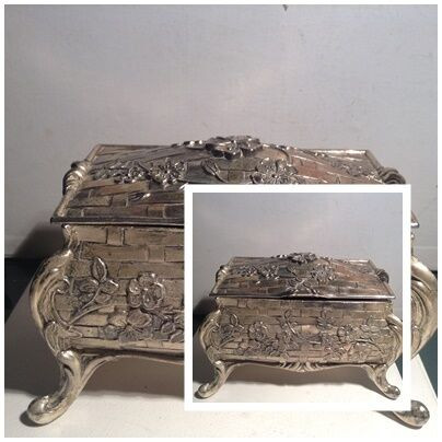 Antique Art Nouveau Cast Metal Jewelry Trinket Box Casket in Arts & Collectibles in Vancouver