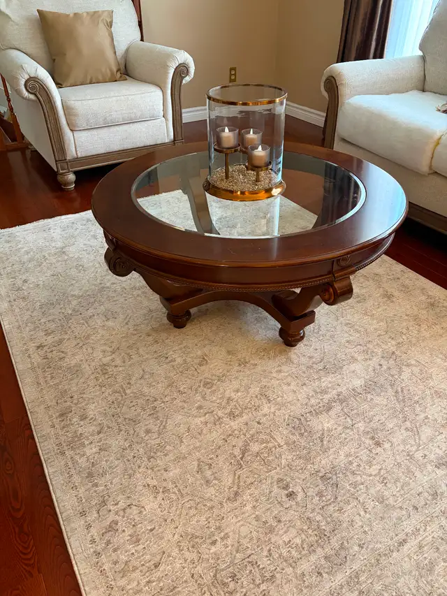 Elegant Round Wooden Coffee Table with Glass Inlay | Coffee Tables ...