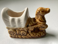 Vintage Ceramic Horse Pulling Wagon Toothpick Holder Figurine
