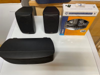 1 Centre , 2 small polk audio speakers  brand new wall mounts