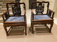 PAIR Antique Chinese Emperor Throne Marble Chairs 150 yrs old