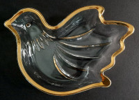 Vintage Mikasa Clear Glass Dove Dish, Gold Rim for Candy