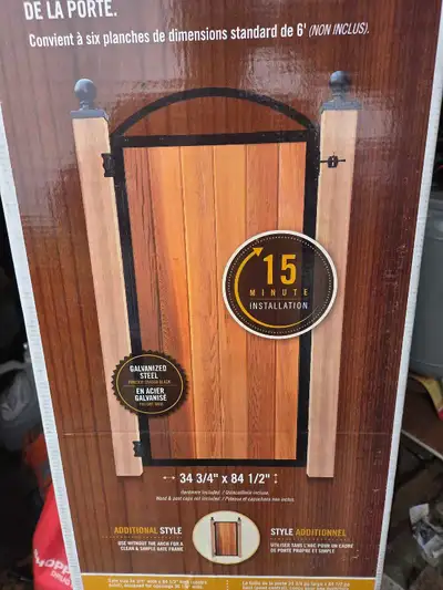 This is a new Nuvo Iron easy install gate frame, made for a 34 3/4" x 84 1/2" opening. It's designed...