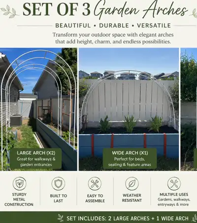 Set of 3 Metal Garden Arches, View more
