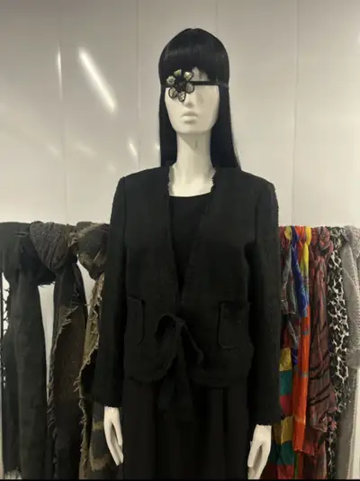 Black Tweed Blazer with Tie Waist, View more