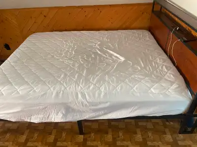 Queen bed, frame, mattress, cover, memory foam