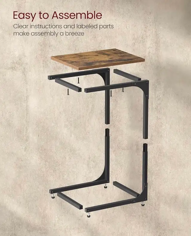 VASAGLE C-Shaped Side Table – Rustic Brown + Ink Black in Other Tables in Oshawa / Durham Region - Image 8