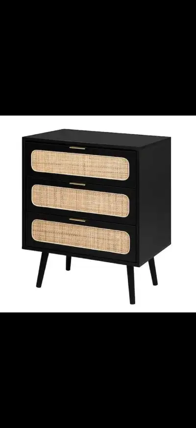 Black Rattan 3-Drawer Nightstand,Side.Table, View more