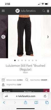 NWT Lululemon Still Pant *Brushed (Regular) size 6 blacksize 6 