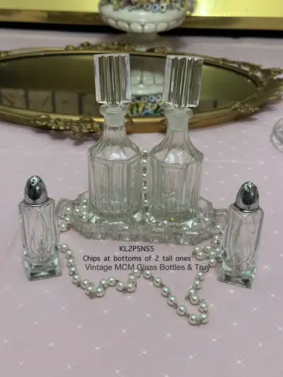 Antique/ vintage MCM oil & vinegar/ soy sauce bottle with a pair of salt and pepper shaker. $25 for...