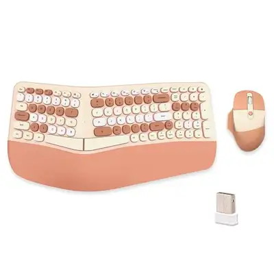 Wireless Ergonomic Keyboard & Mouse Combo – Split Design, Milk T, View more