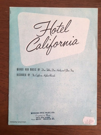 Eagles Sheet Music Hotel California 1976 Vintage