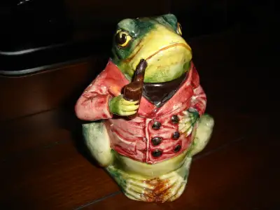 MAJOLICA FROG WITH PIPE HUMIDOR - ANTIQUE, View more