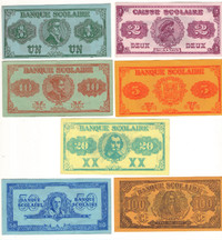 Papier Monnaie Scolaire  FEC 1920 Série de 7