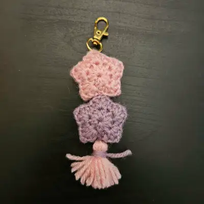 Crocheted Stars Keychain #9 (light pink & purple), View more