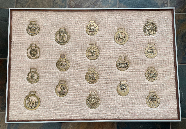Framed Set of 18 Horse Brasses in Arts & Collectibles in Revelstoke